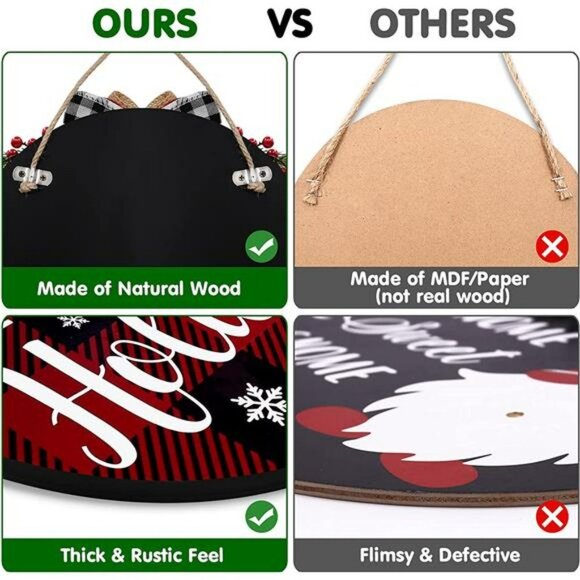 Happy Holiday Door Wreath Sign Christmas Decoration Buffalo Plaid 12 inches - Picture 7 of 7